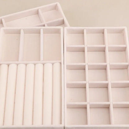 Velvet Jewelry Tray Stackable Beige Storage for Rings and Earrings