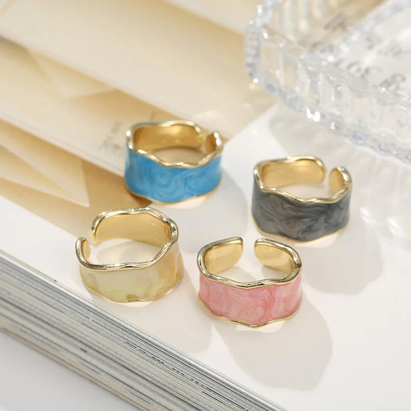Vintage Gold Geometric Adjustable Ring Elegant Enamel Jewelry for Women Adjustable 1