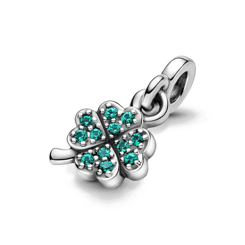 European 925 Sterling Silver Clover Green Heart Cross Pendant Charm Bead for Women Bracelet Necklace Jewelry