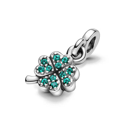 European 925 Sterling Silver Clover Green Heart Cross Pendant Charm Bead for Women Bracelet Necklace Jewelry