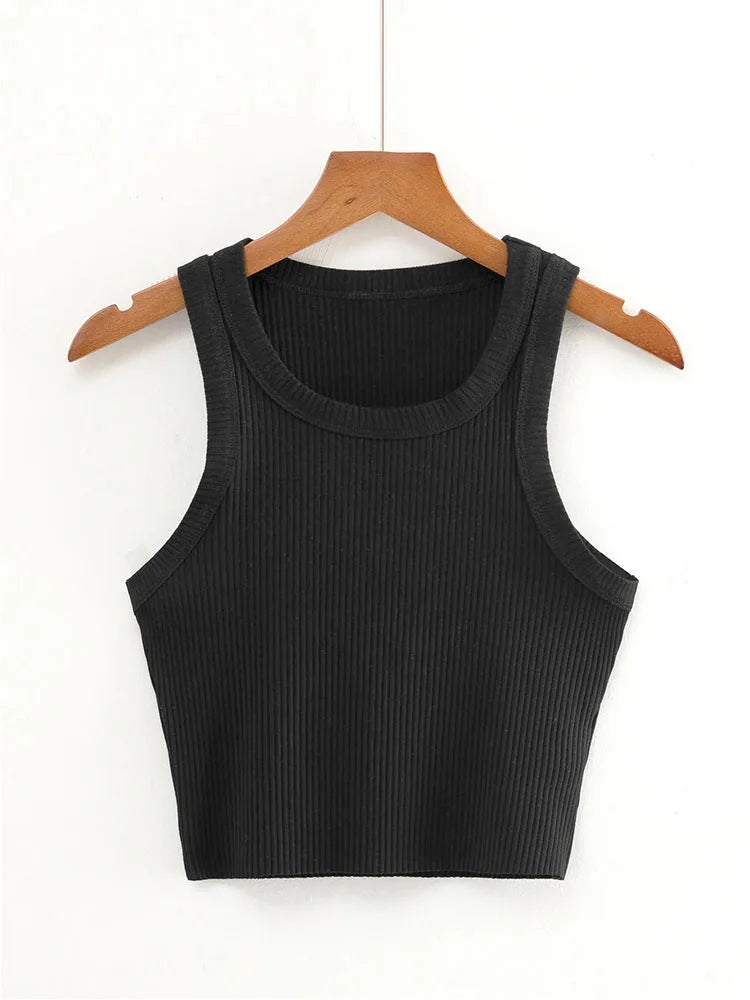 Dozw Teen Knit Crop Tank Top Elastic Sleeveless Cropped