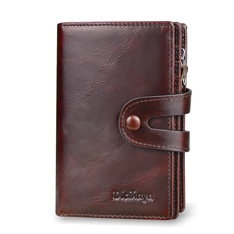 Vintage Real Leather Men Wallet Zipper Coin Card Holder