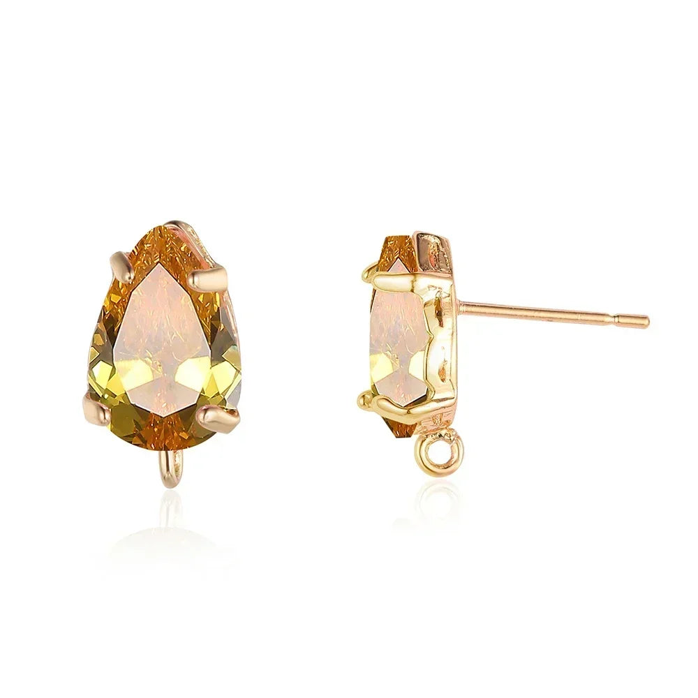 Elegant Copper Crystal Waterdrop Stud Earring Findings Set - 10 Piece Birthday Stone Jewelry Clasps