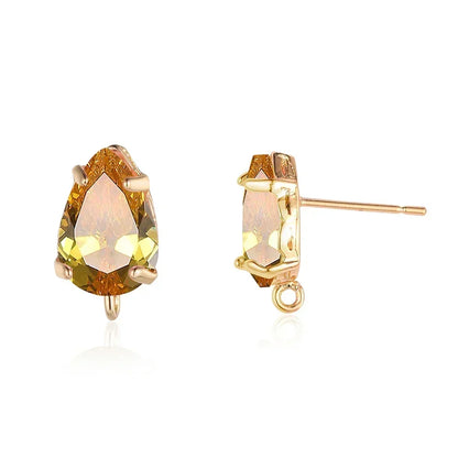 Elegant Copper Crystal Waterdrop Stud Earring Findings Set - 10 Piece Birthday Stone Jewelry Clasps