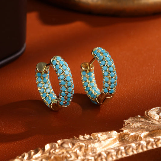 Zakol Turquoise Zircon Hoop Earrings for Women with Brilliant Cubic Zirconia Luxury Party Jewelry