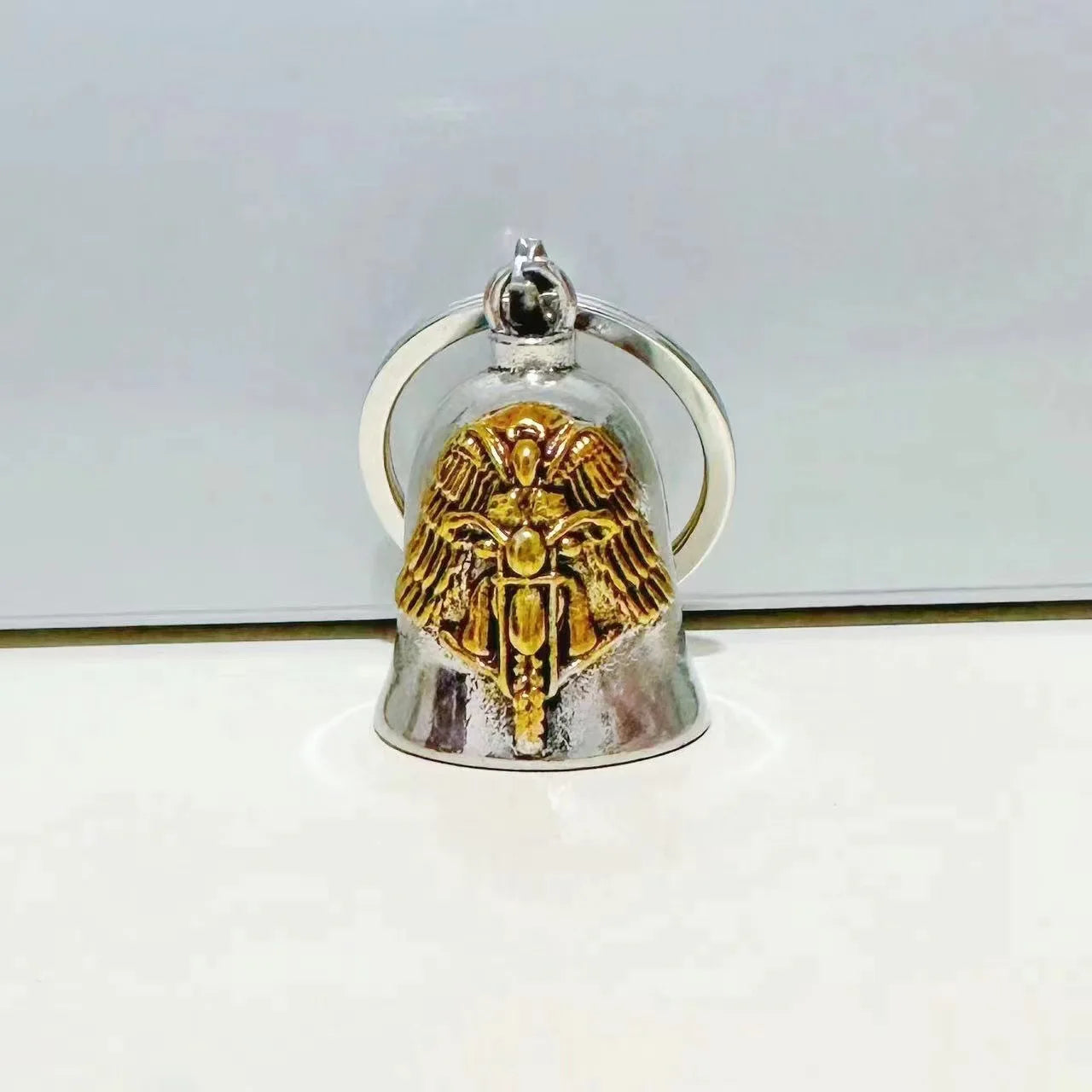 Stylish Angel Wings Motorcycle Bell Keychain for Men's Punk Rock Enthusiasts