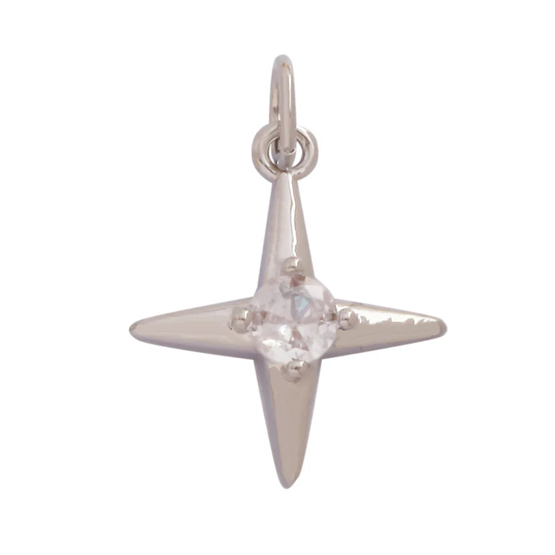 Gold-Plated Celestial Moon Star Charm Pendant with Cubic Zirconia for Jewelry Making