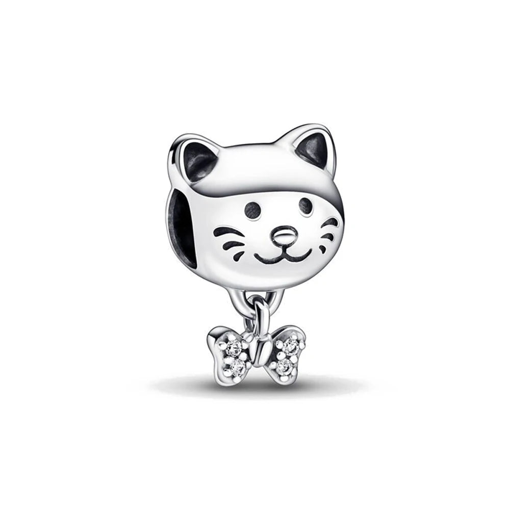 Exquisite 925 Silver Cat Claw Pendant Beads with Safety Chain for European Bracelets B3219