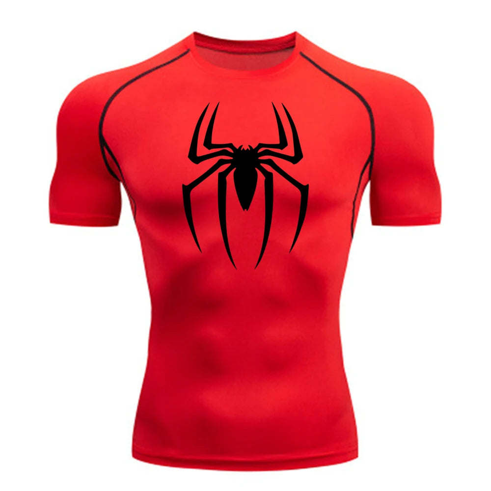 2024 Mens Spider Print Compression Shirt Quick Dry Breathable Gym Running Jersey Short Sleeve