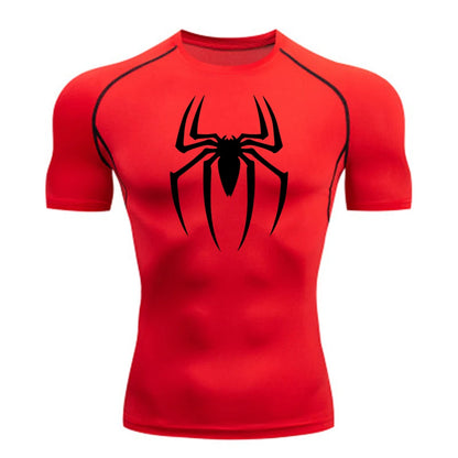 2024 Mens Spider Print Compression Shirt Quick Dry Breathable Gym Running Jersey Short Sleeve