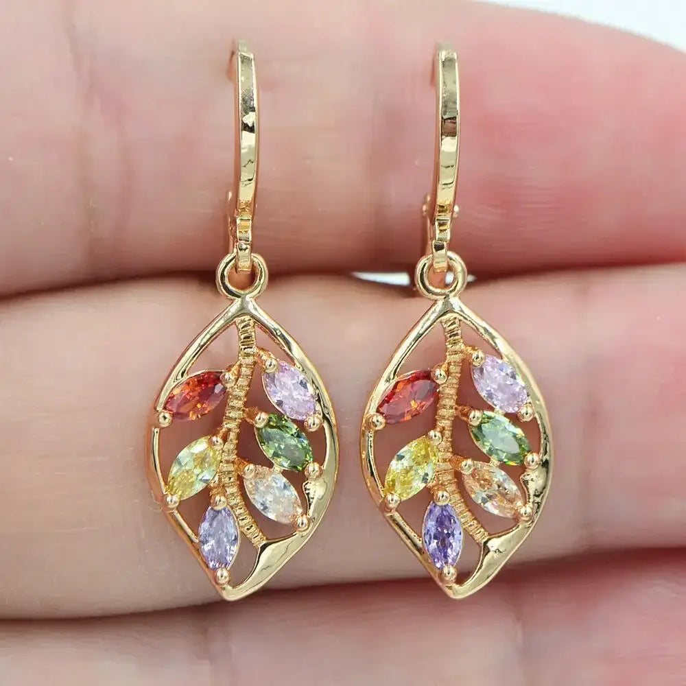 Classic Trend Earrings Gold Color Filled Zircon Dangle Jewelry T228-1