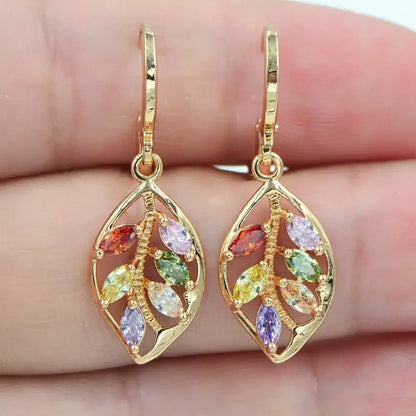 Classic Trend Earrings Gold Color Filled Zircon Dangle Jewelry T228-1