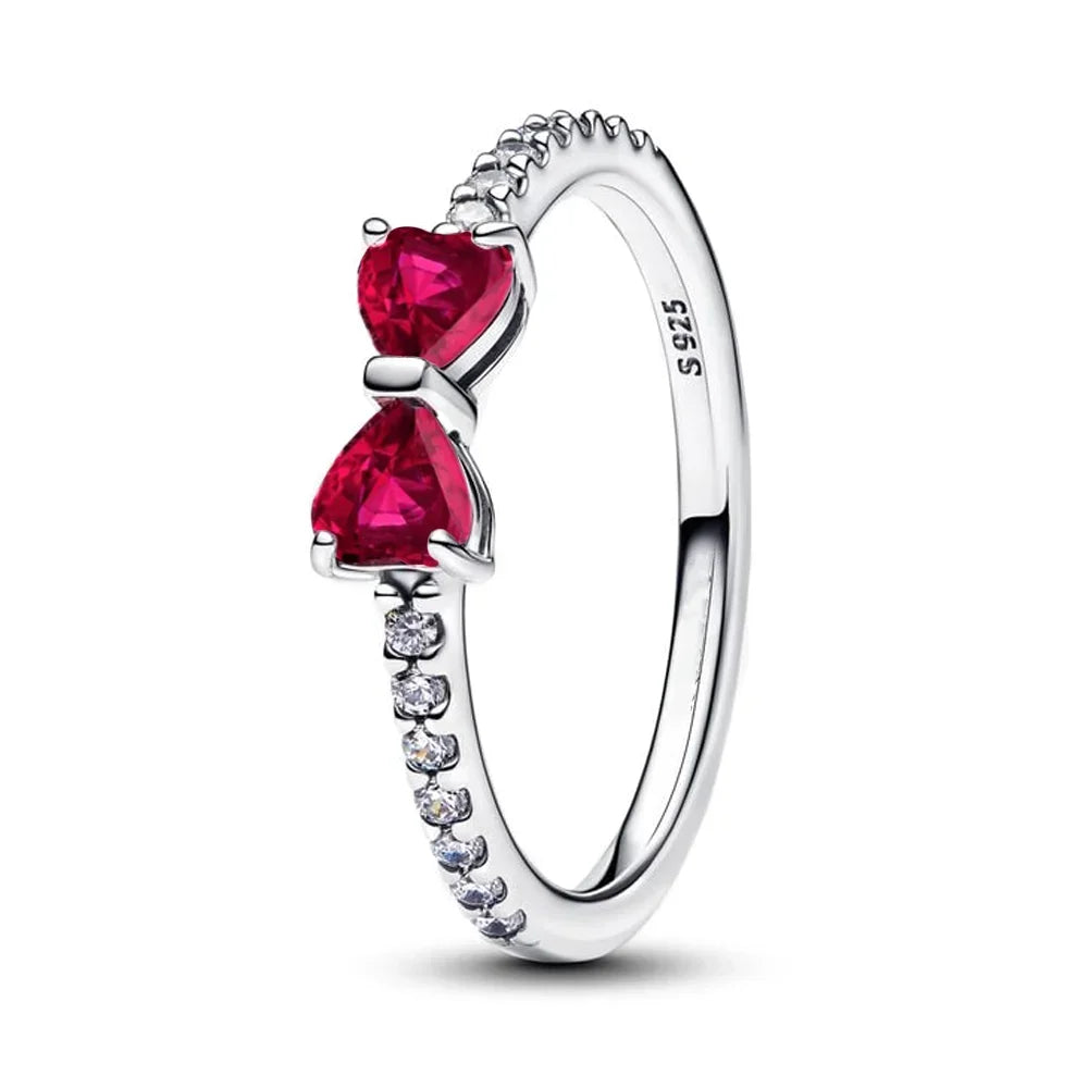 Original 925 Sterling Silver Heart Crown Bow Moon Shell Colorful Crystal Ring for Women Fine Jewelry Gift XR185