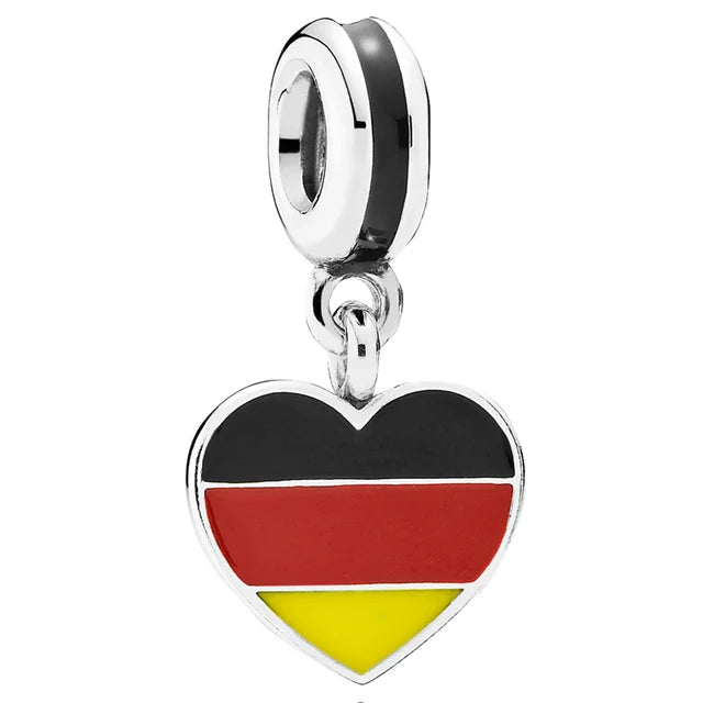 Hot Selling 925 Silver Heart Shaped Flag Pendant for European Bracelets Exquisite DIY Jewelry with Zircon