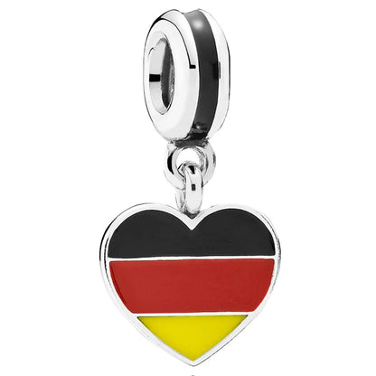 Hot Selling 925 Silver Heart Shaped Flag Pendant for European Bracelets Exquisite DIY Jewelry with Zircon
