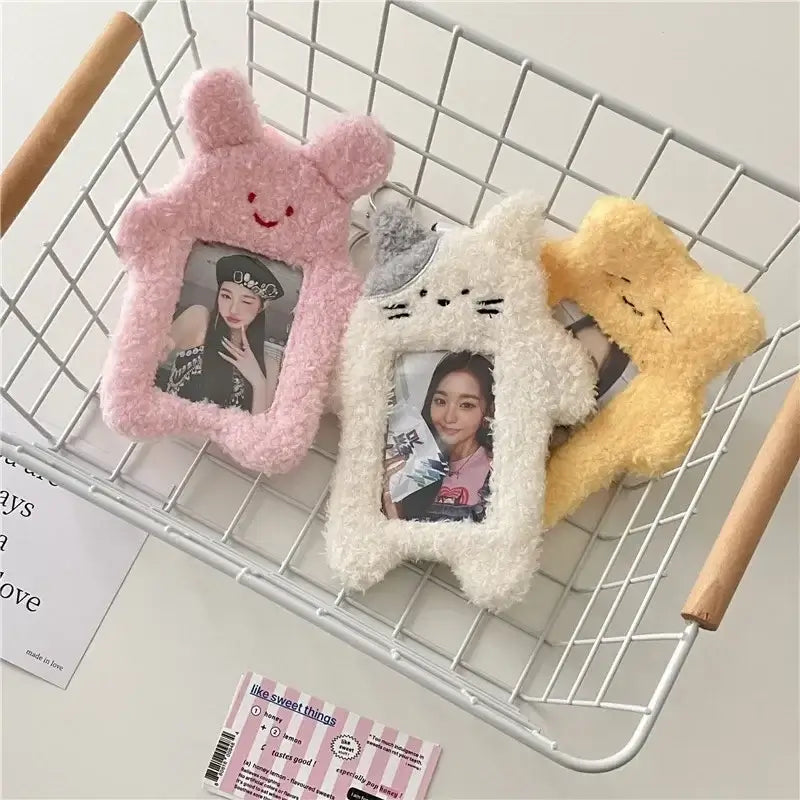 Kawaii Cartoon Plush Photocard Holder Keychain Desk Accessory