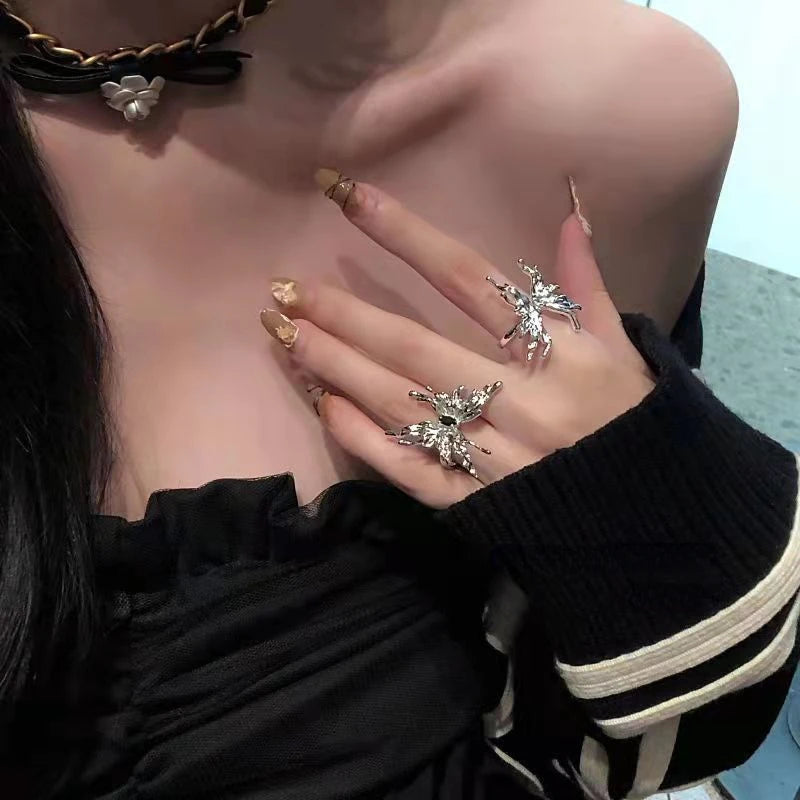 Gothic Butterfly Adjustable Ring for Women - Vintage Punk Zinc Alloy Fashion Jewelry