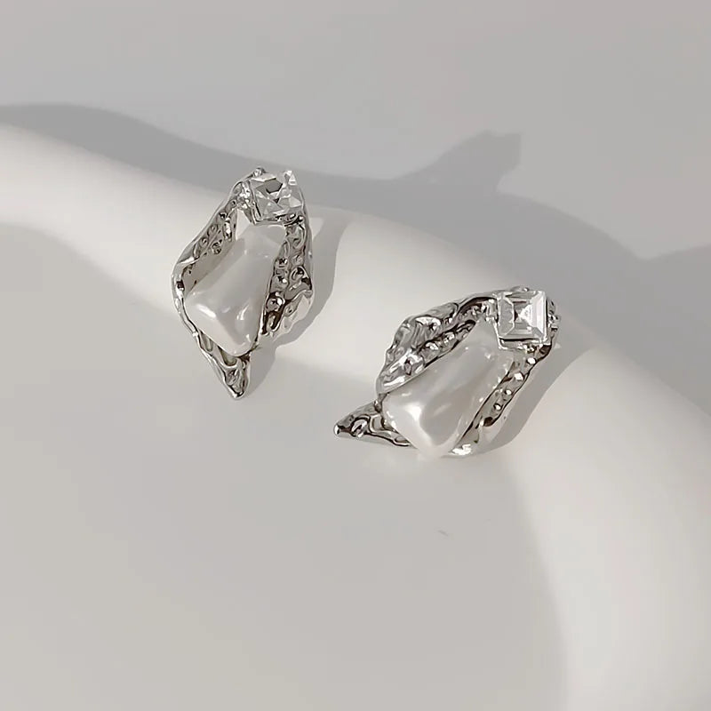 Irregular Zircon Pearl Earrings for Women with Special-Shaped Korean Design