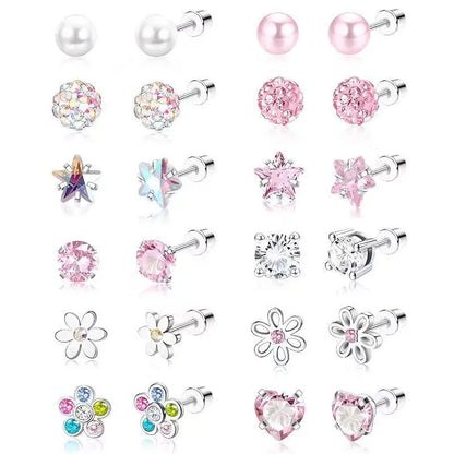 Hypoallergenic Stainless Steel Screw Back Earrings Set for Girls and Women - 12 Pairs for Sensitive Ears