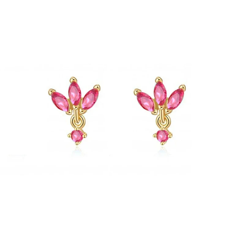 Rose Red Zircon Hoop Earrings for Women Minimalist Dangle Party Jewelry Trend 2025