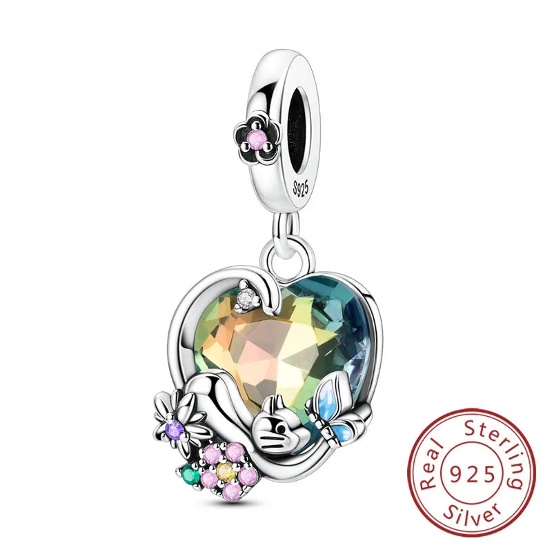 925 Sterling Silver Owl Bow Zircon Charm Beads Pendant