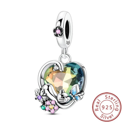 925 Sterling Silver Owl Bow Zircon Charm Beads Pendant