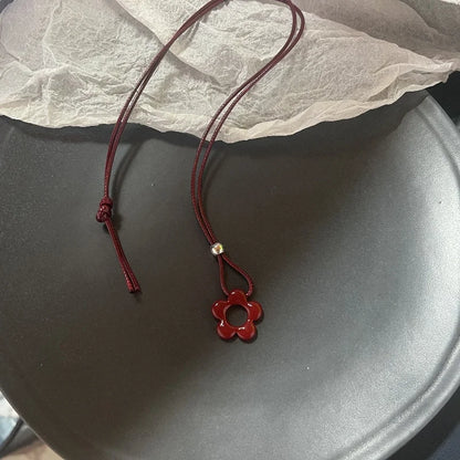 Amber Flower Aesthetic Necklace for Women and Girls Adjustable Chain Trendy Birthday Jewelry Gift