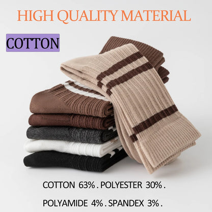 3 Pairs Retro Athletic Mid Calf Double Knit Socks Women