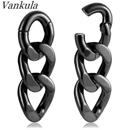 Vankula 2PCS 6mm Stainless Steel Chain Ear Weights Hangers Plugs Jewelry black 1 CHINA 6mm