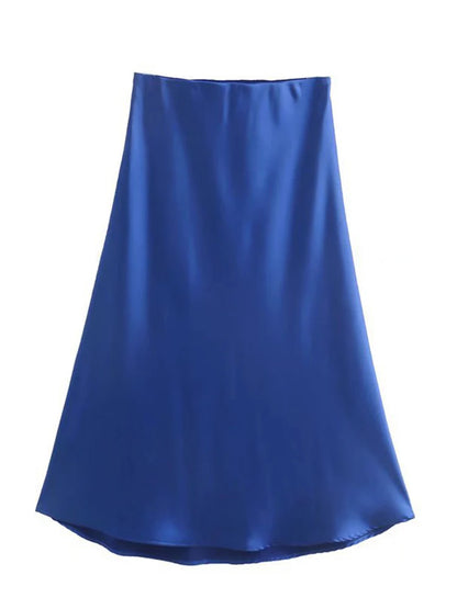 Satin A Line Skirt With Elastic Waist For Women Summer