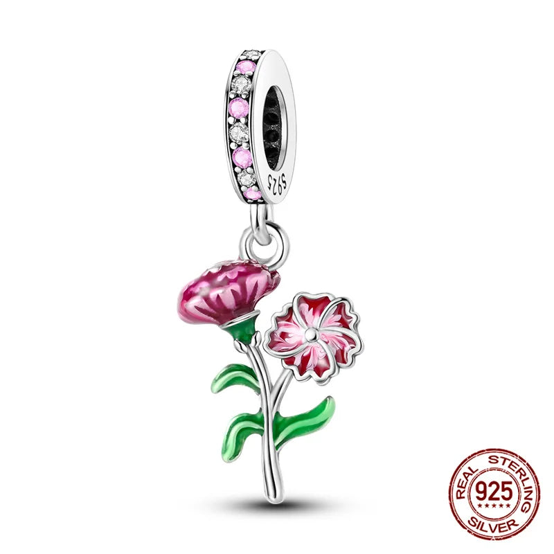 Elegant Sterling Silver Purple Flower Beads for DIY Jewelry and Charm Bracelets