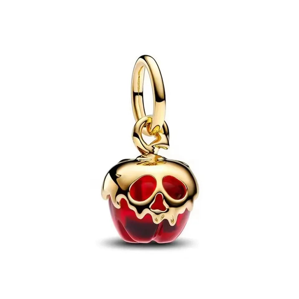 18K Gold Plated Skull And Red Apple Dangle Charm Bracelet