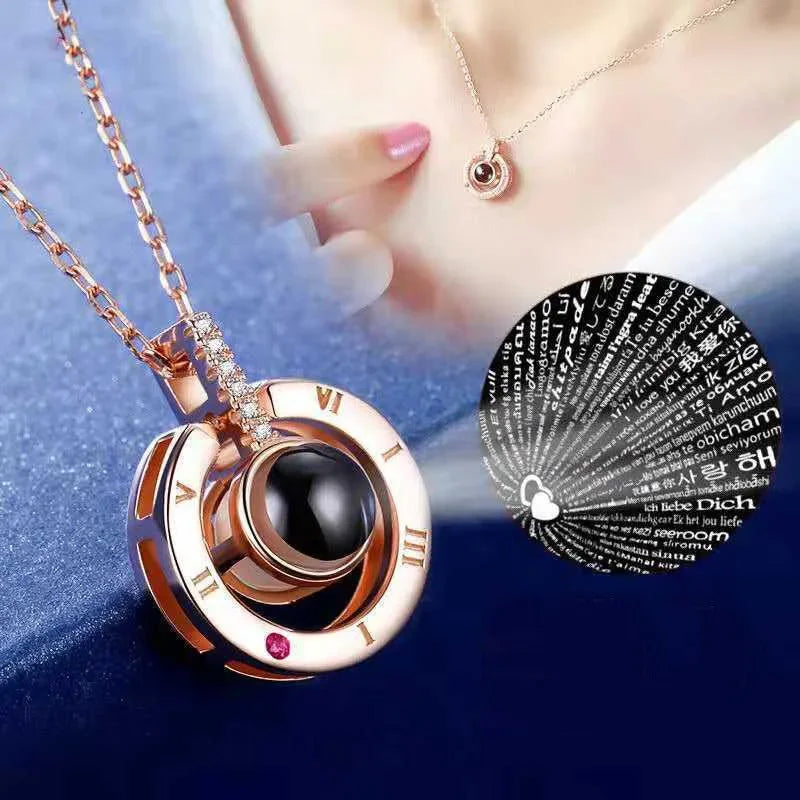 100 Languages I Love You Heart Pendant Necklace Romantic Projection Jewelry Gift for Women