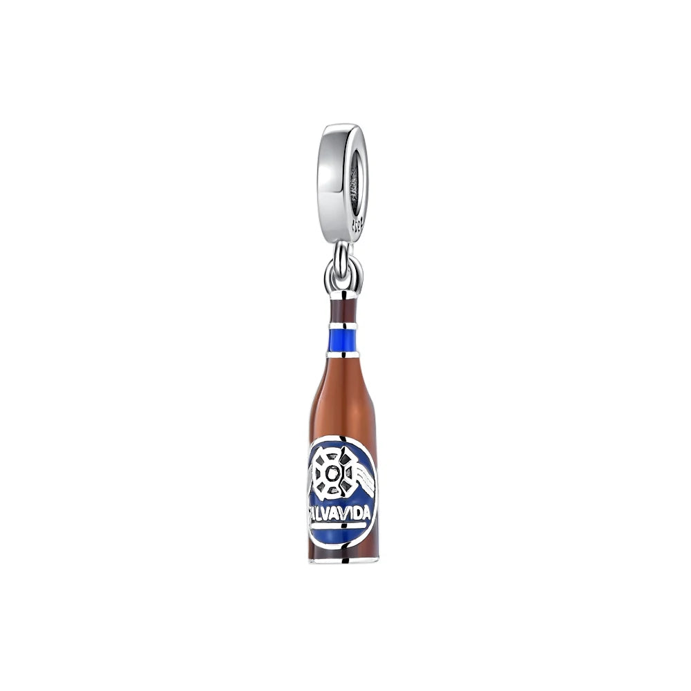 925 Sterling Silver Beer Bottle Popcorn Charm Bead Pendant