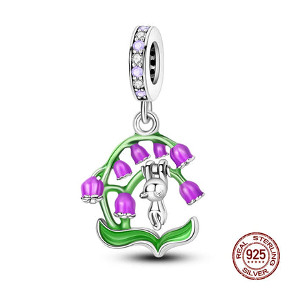 Elegant Sterling Silver Purple Flower Beads for DIY Jewelry and Charm Bracelets