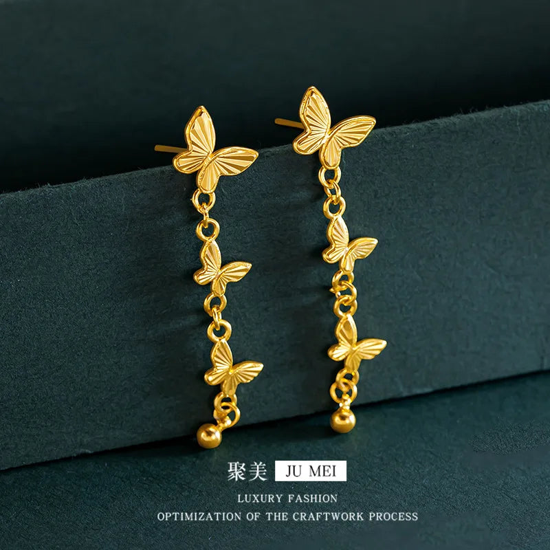 Exquisite 24K Pure Gold Butterfly Necklace Bracelet Ring Set for Women Gift