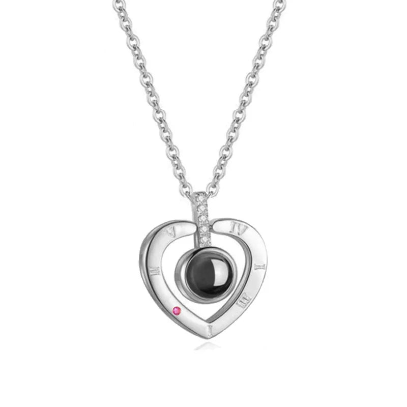 Custom Photo Projection Necklace Copper Pendant with Titanium Steel Chain for Women Silvery-02 45cm