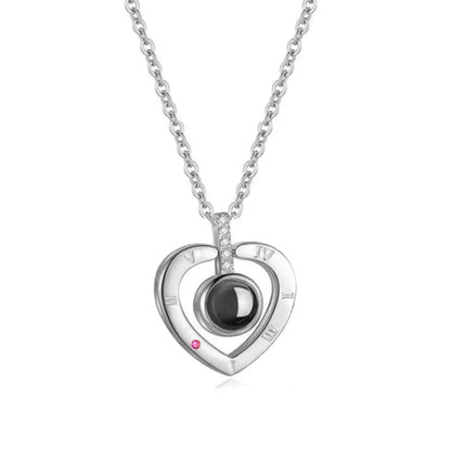 Custom Photo Projection Necklace Copper Pendant with Titanium Steel Chain for Women Silvery-02 45cm