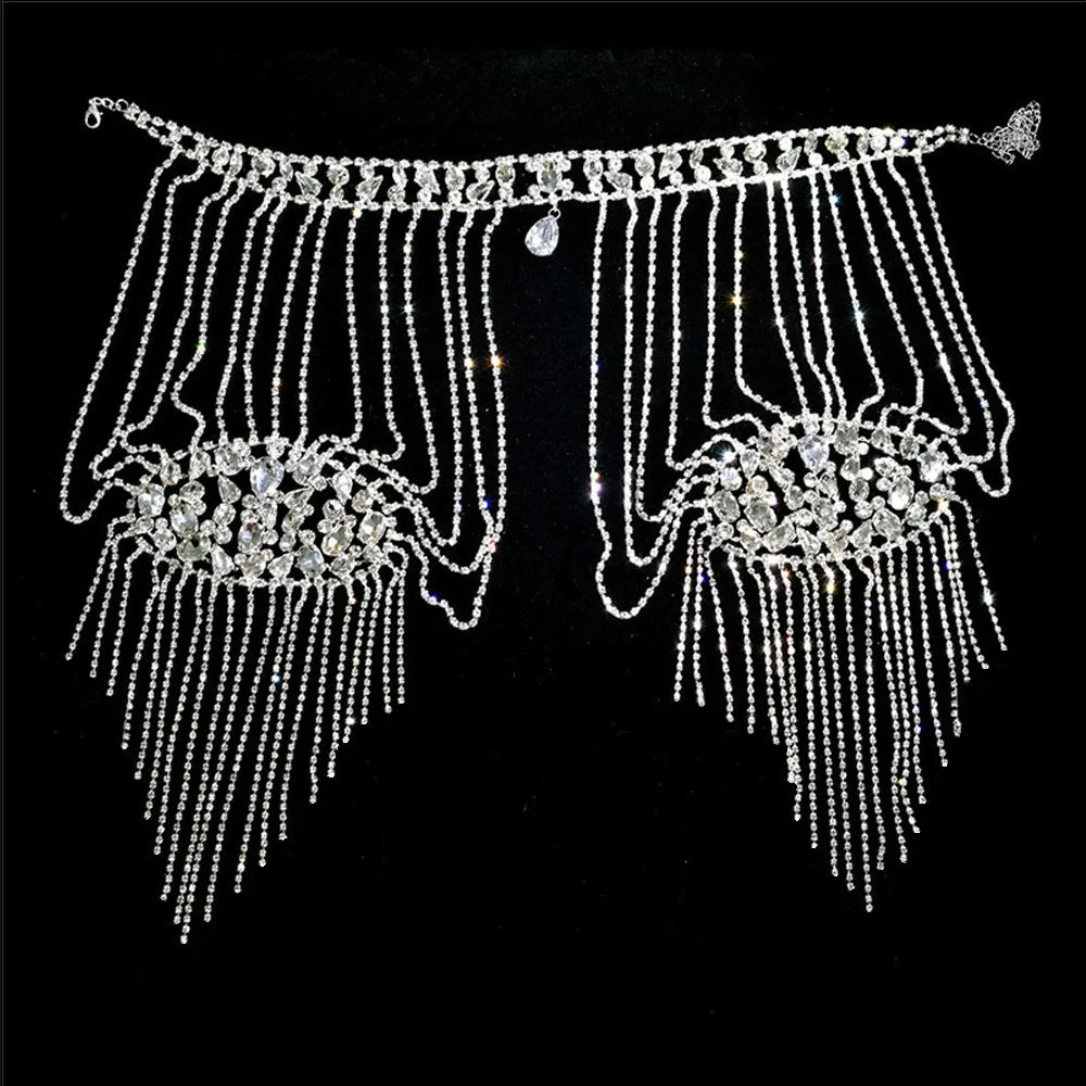 Bridal Bliss Crystal Chain Tassel Shoulder Strap Necklace