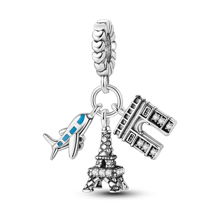 Travel Series 925 Silver Paris Charm Pendant Beads for Bracelets KTC1161