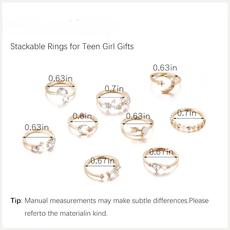Elegant Star Moon Gold Rings Set for Women and Teens - Trendy Stackable Knuckle Rings for Birthday and Christmas Gifts 2024