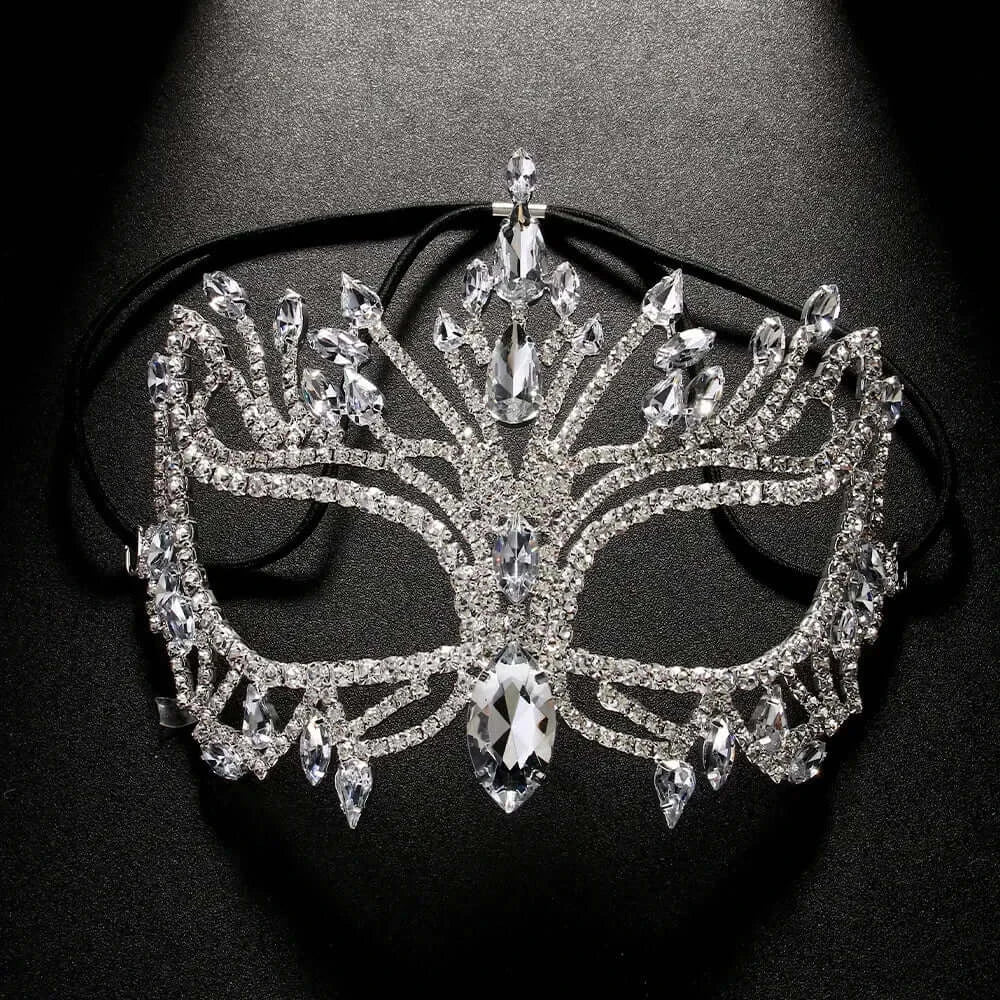 Stonefans Eye Hollow Rhinestone Mask Veil for Cosplay and Dance SILVER PLATED
