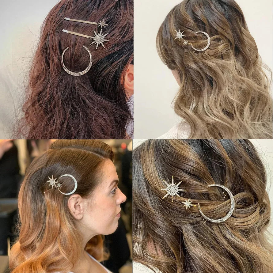 Starry Glam Hair Clip Set - Crystal Side Pins with Rhinestones