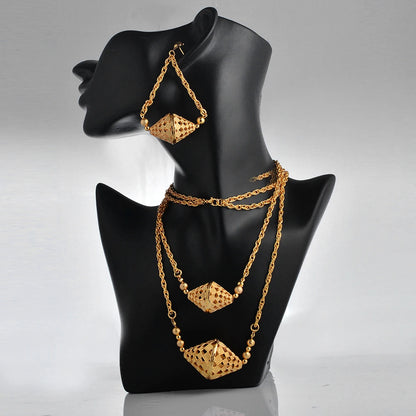 Dubai Gold Color African Jewelry Set for Women and Girls - Elegant Arabic Indian Wedding Necklace and Earrings