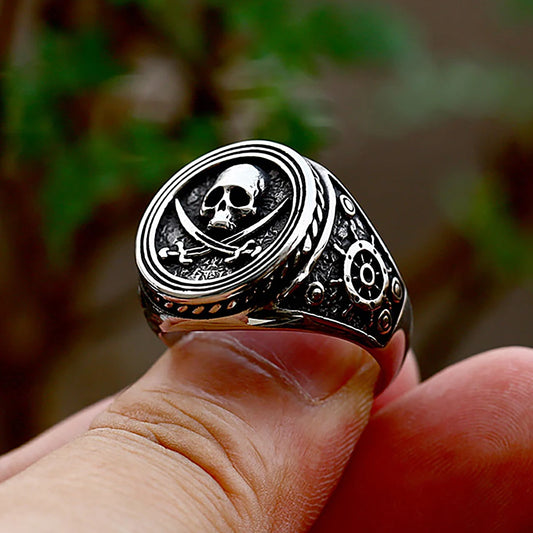 Vintage Gothic Pirate Skull Stainless Steel Ring for Men - Rock Punk Motorcycle Party Jewelry Gift