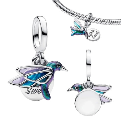 925 Sterling Silver Colorful Heart Clover Rose Star Butterfly Bird Zircon Bead Charms for DIY Bracelet and Necklace Gifts for Women