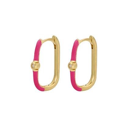 Rose Red Zircon Hoop Earrings for Women Minimalist Dangle Party Jewelry Trend 2025