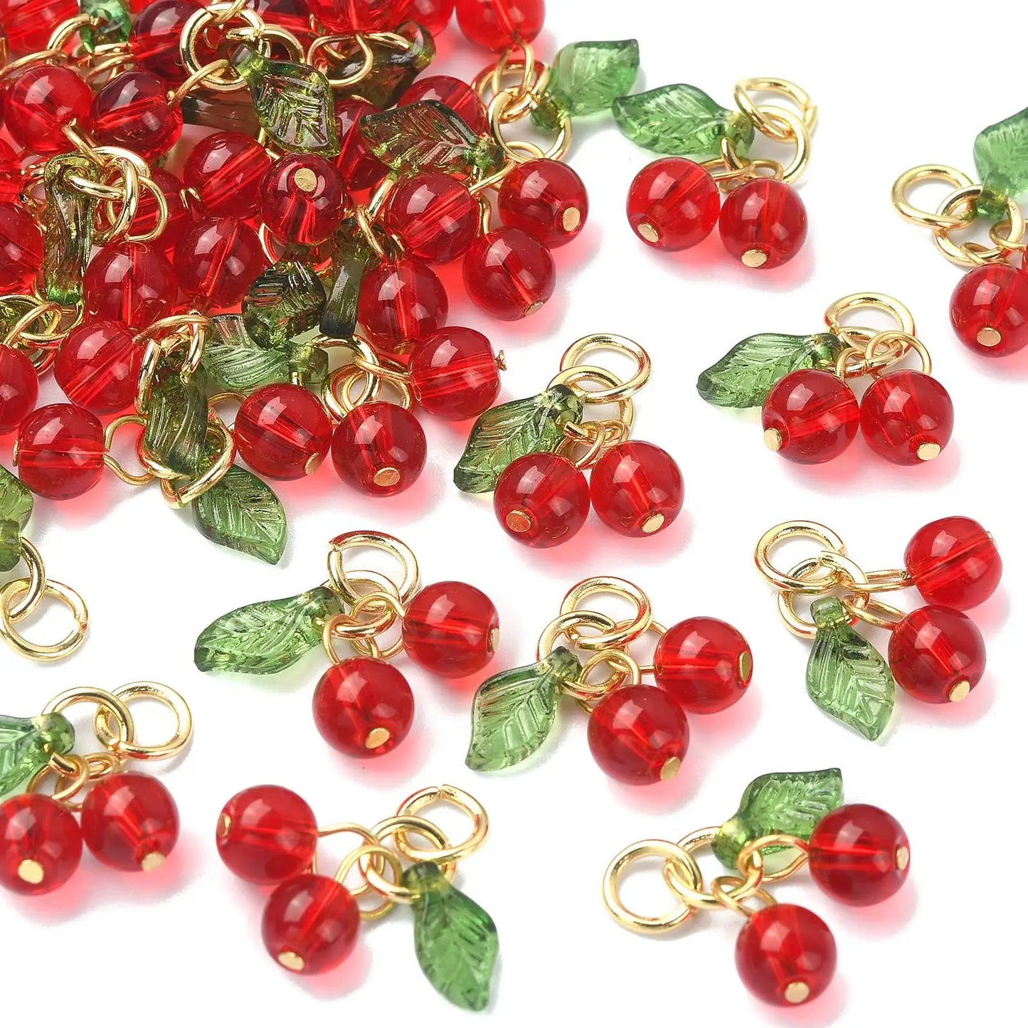 Glass Red Cherry Charms for DIY Jewelry Making Accessories - Set of 30 3D Acrylic Fruit Charms with Loop