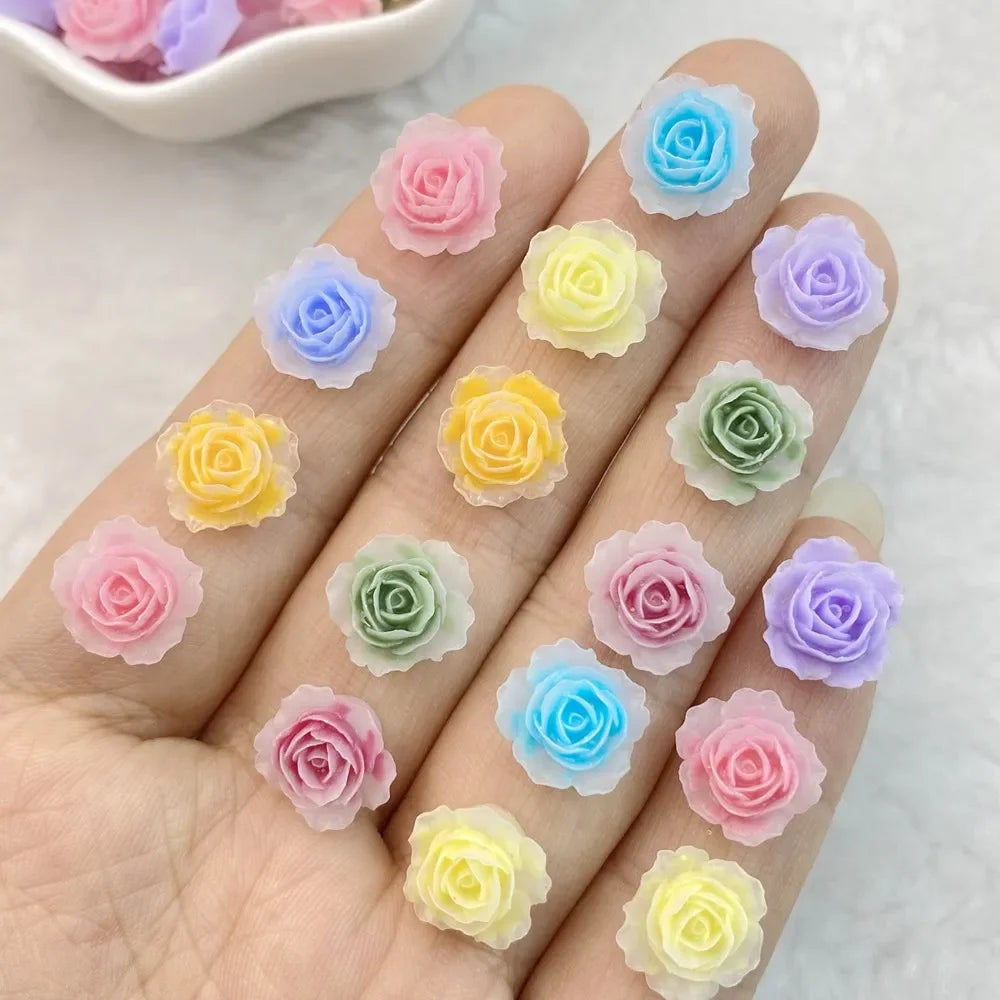 Vibrant 3D Kawaii Flower Nail Art Charms Set - 50 Piece Resin Manicure Decoration Kit