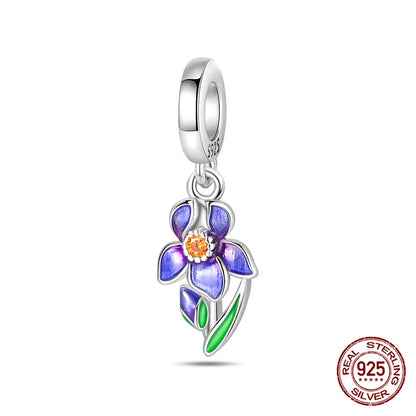 Elegant Sterling Silver Purple Flower Beads for DIY Jewelry and Charm Bracelets